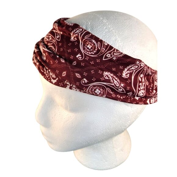 Burgundy Paisley Knit Headwrap Hairband Soft Stretchy Headband Fabric Unisex Swe - Picture 9 of 9